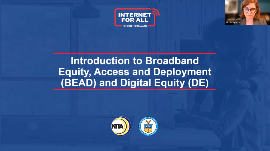 Video Thumbnail for a webinar presentation on the Broadband Equity, Access and Deployment and Digital Equity programs