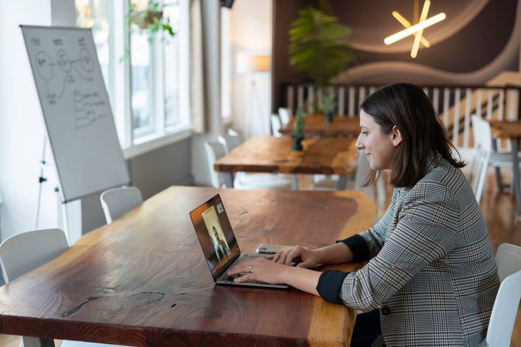 Woman attending a Zoom meeting on her laptop